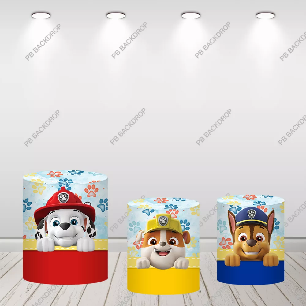 Paw Patrol Round Backdrop Paws Print Kids Birthday Party Background