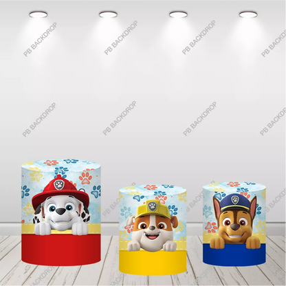 Paw Patrol Round Backdrop Paws Print Kids Birthday Party Background