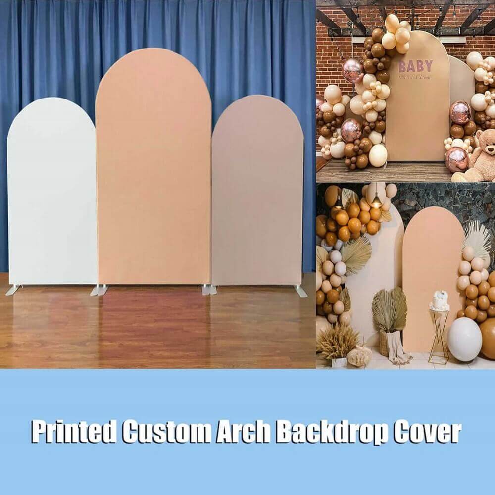 Peach Brown Solid Color Arched Backdrop Covers Fabric Double-Sided Party