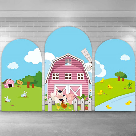 Фон с изображением сельскохозяйственных животных, арка, свинья, корова, детский день рождения, детский душ, фон для фотосъемки, декор