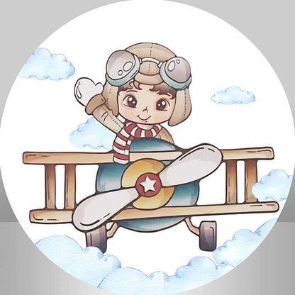 Pilot Sky Clouds Runder Hintergrund für Babyparty und Kindergeburtstagsparty
