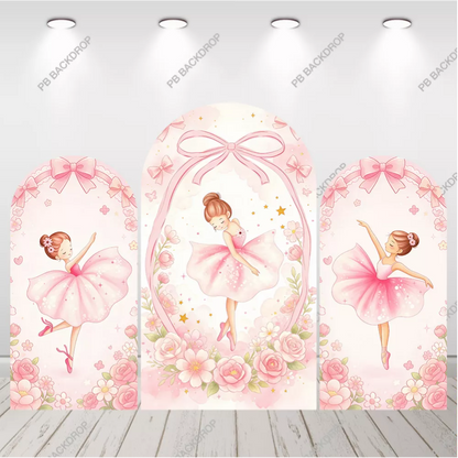 Pink Ballerina Arch Backdrop Girl Birthday Party Background