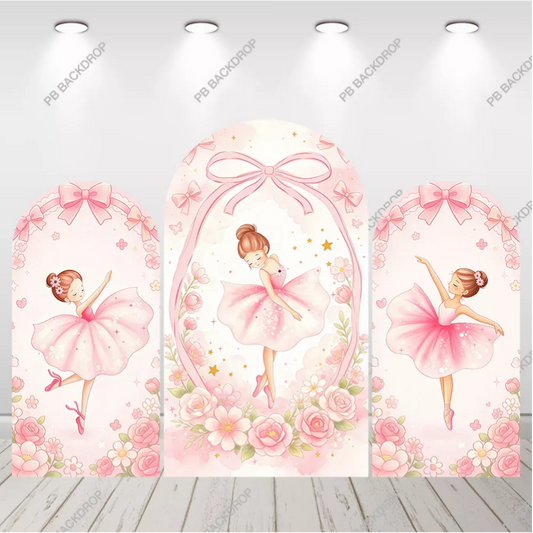 Pink Ballerina Arch Backdrop Girl Birthday Party Background