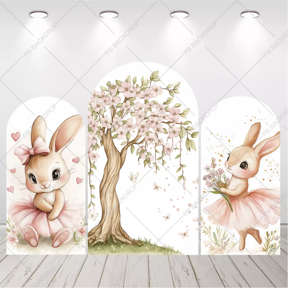 Pink Ballerina Bunny Arch Backdrop Girl Baby Shower 1st Birthday Decor