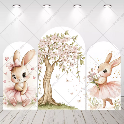 Pink Ballerina Bunny Arch Backdrop Girl Baby Shower 1st Birthday Decor