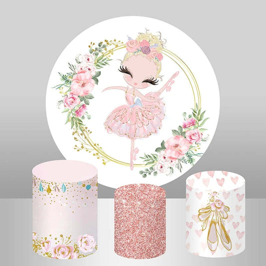 Fondo de círculo de corona de bailarina rosa para decoración de fiesta de cumpleaños de niña