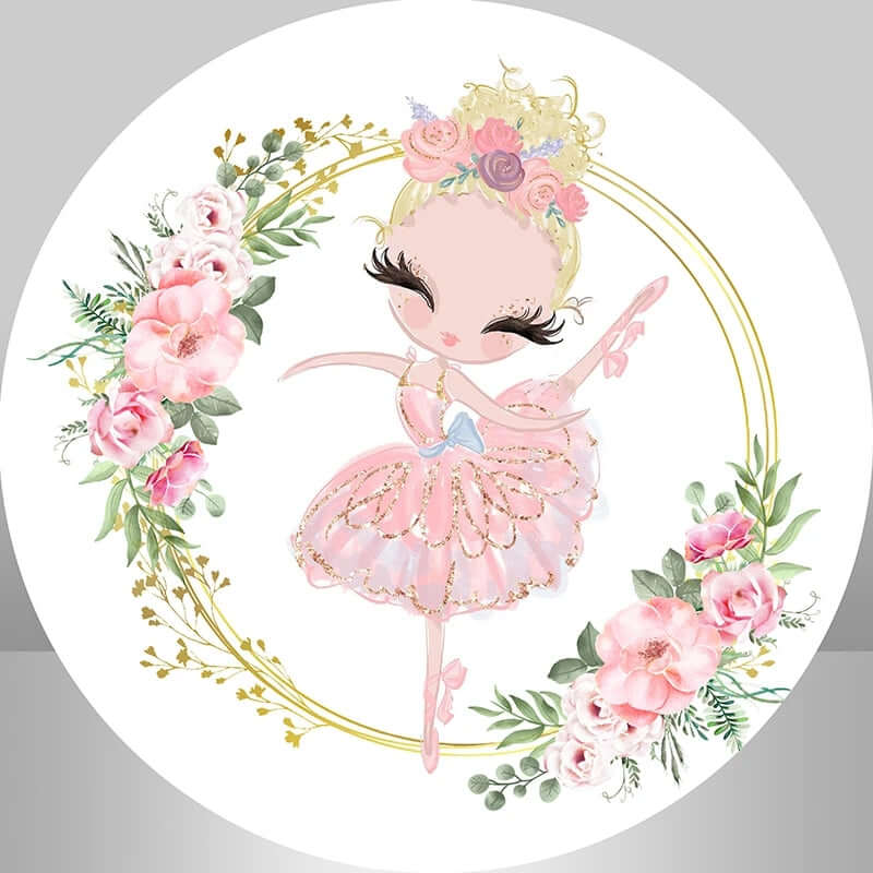 Pink Ballerina Wreath Circle Backdrop For Girl Birthday Party Decor