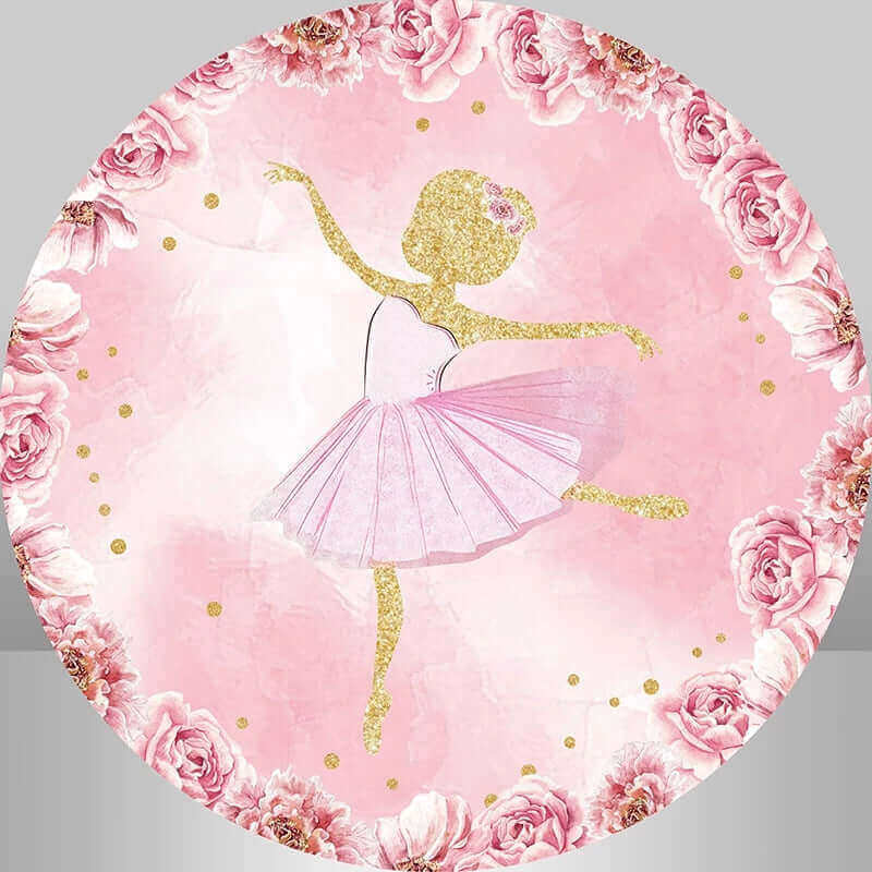 Pink Ballet Girl Floral Birthday Round Backdrop and Plinths Cover