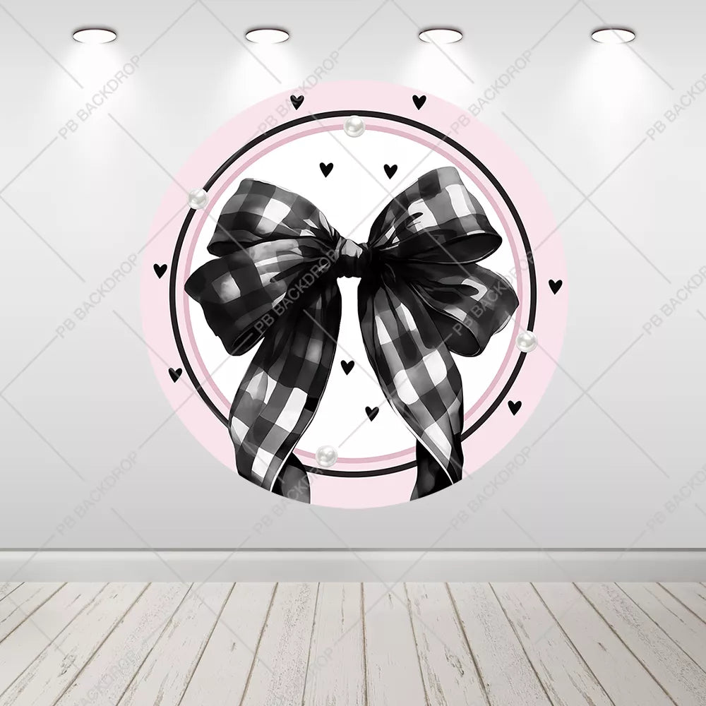 Pink Black Coquette Bow Round Backdrop Girl Baby Shower Birthday Decor