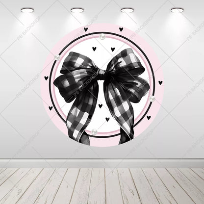 Pink Black Coquette Bow Round Backdrop Girl Baby Shower Birthday Decor