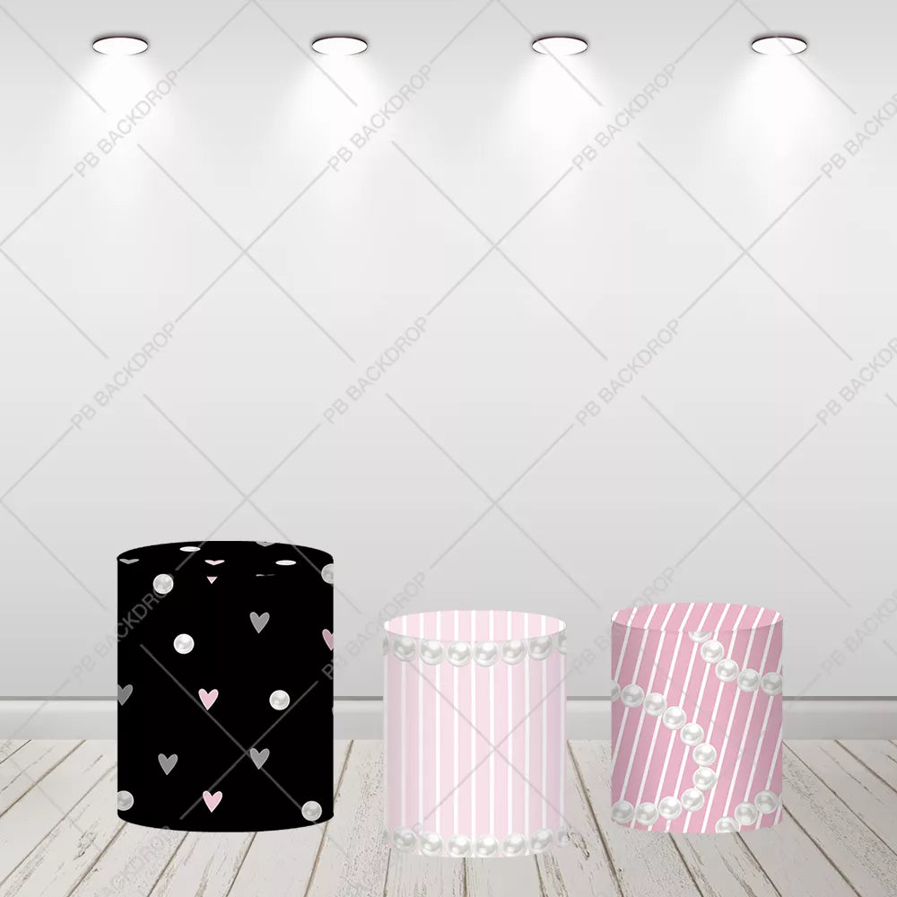 Pink Black Coquette Bow Round Backdrop Girl Baby Shower Birthday Decor