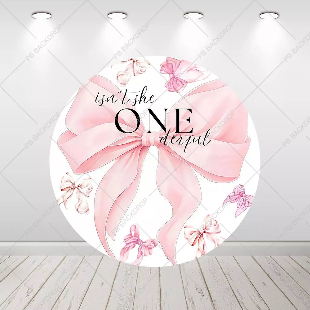 Pink Bow Round Backdrop 1st Birthday Party Decor Cylinder Covers