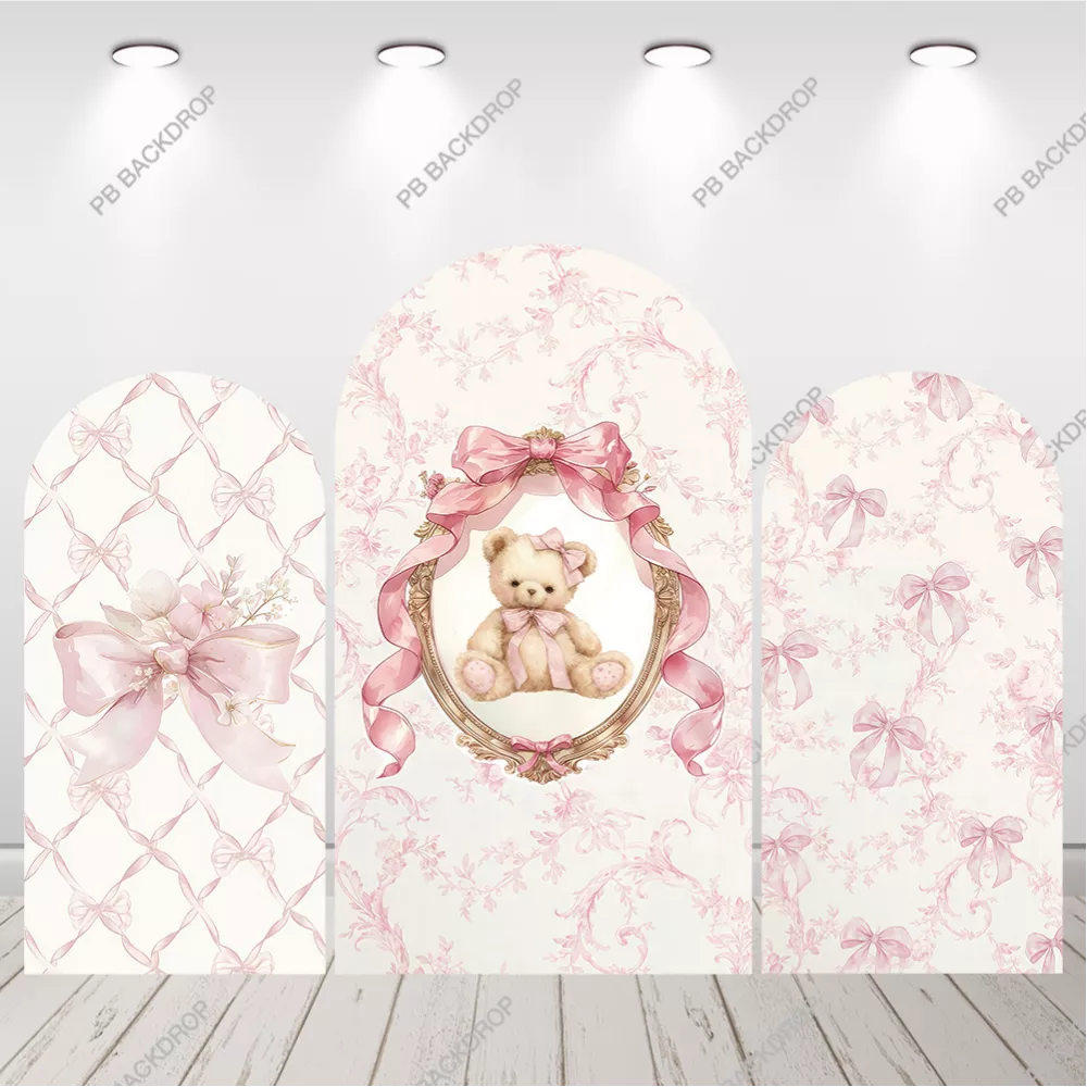 Pink Bow Teddy Bear Arch Backdrop Girl Baby Shower 1st Birthday Decor