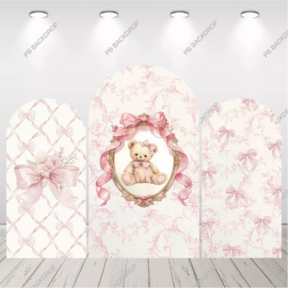 Pink Bow Teddy Bear Arch Backdrop Girl Baby Shower 1st Birthday Decor