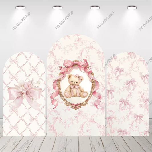 Pink Bow Teddy Bear Arch Backdrop Girl Baby Shower 1st Birthday Decor