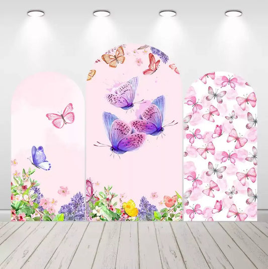Pink Butterfly Arched Backdrops Girls Birthday Baby Shower Wedding Arch Background