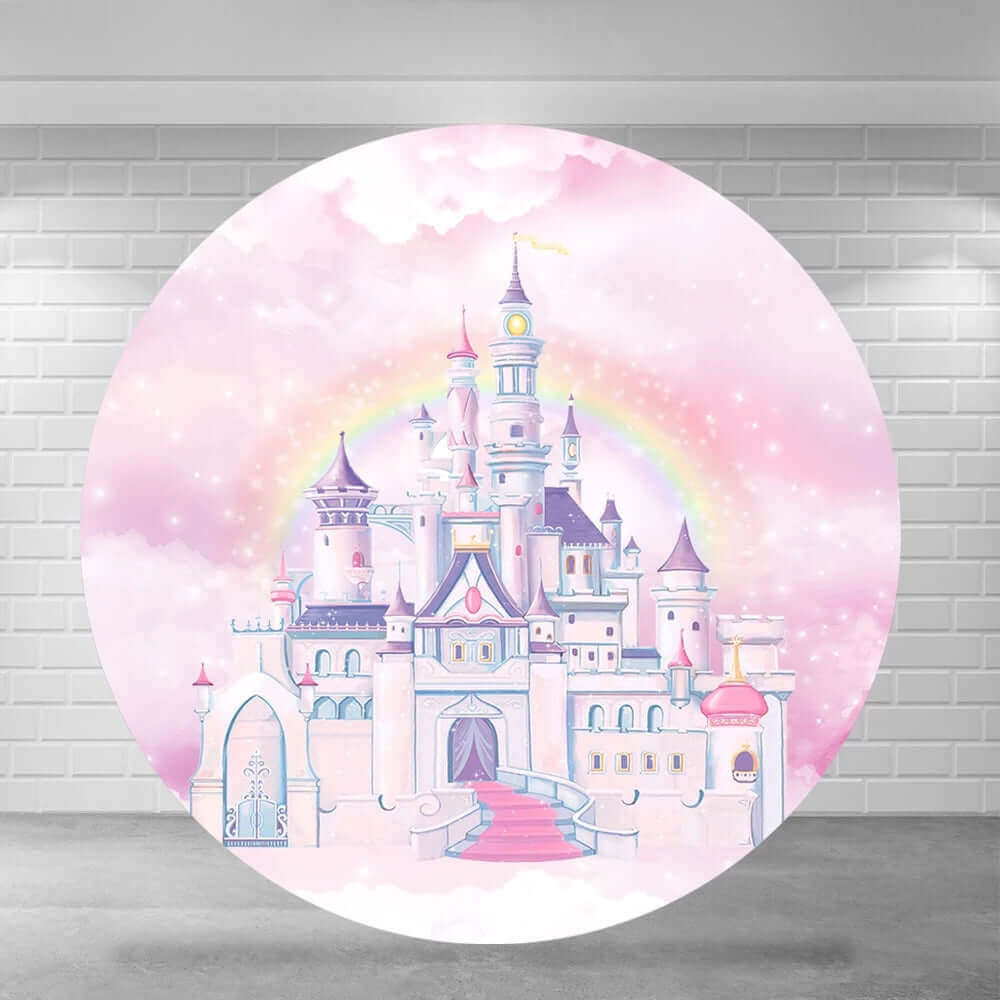 Pink Castle Rainbow Girls Birthday Party Round Backdrop Cover