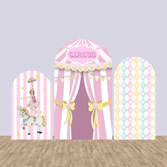 Capas de pano de fundo em arco de circo rosa com dupla face para festas Chiara Arch Stand Frames Painéis de aniversário e casamento