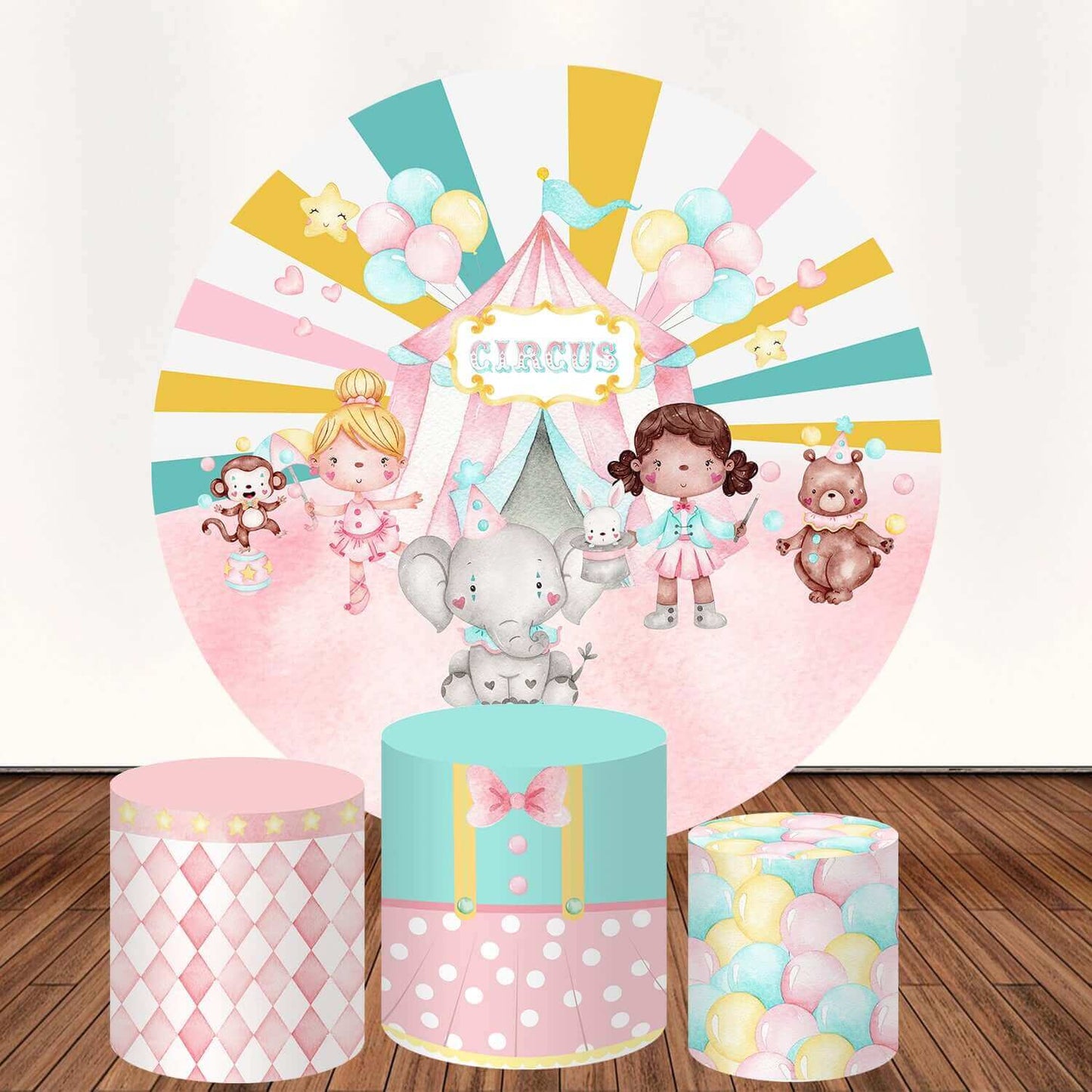 Pink Circus Birthday Party Decor Round Backdrop Plinth Cover