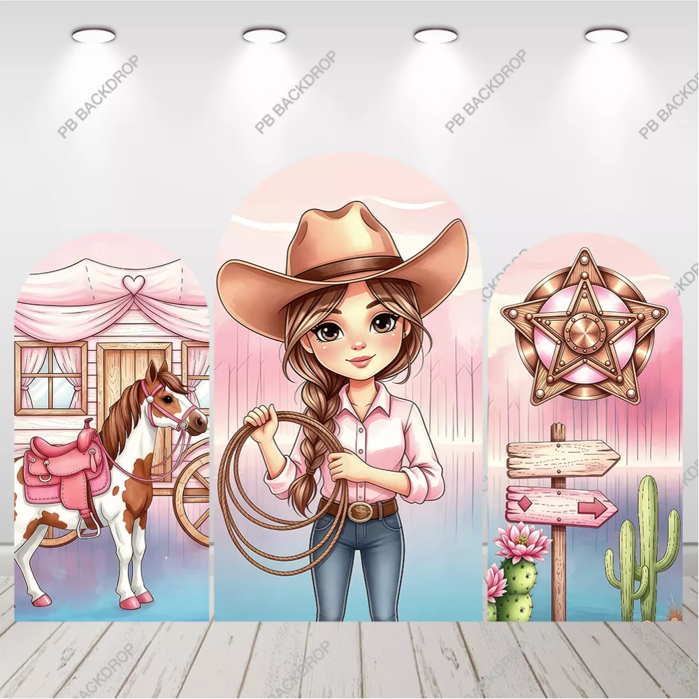 Pink Cowgirl Arch Backdrop Western Girl Birthday Party Background