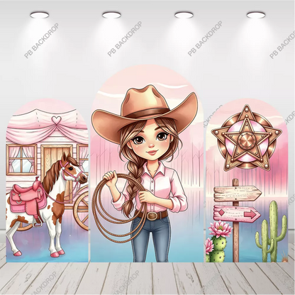 Pink Cowgirl Arch Backdrop Western Girl Birthday Party Background