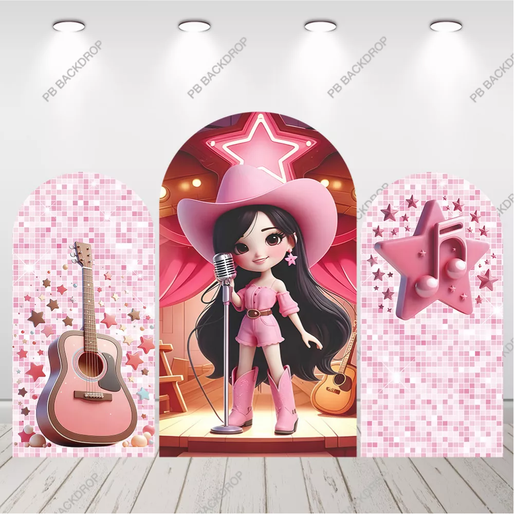 Pink Cowgirl Singer Arch Backdrop Country Music Girl Birthday Party Background