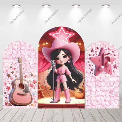 Pink Cowgirl Singer Arch Backdrop Country Music Girl Birthday Party Background