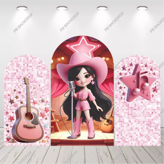 Pink Cowgirl Singer Arch Backdrop Country Music Girl Birthday Party Background