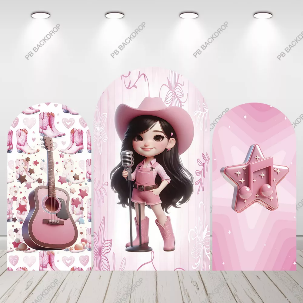 Pink Cowgirl Singer Arch Backdrop Western Girl Birthday Party Background