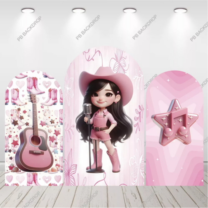 Pink Cowgirl Singer Arch Backdrop Western Girl Birthday Party Background