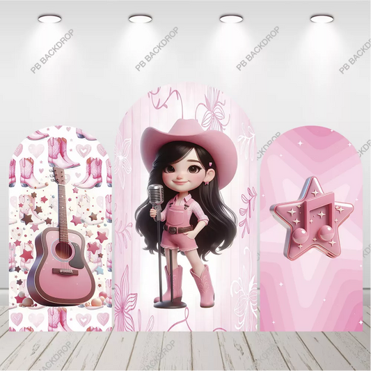 Pink Cowgirl Singer Arch Backdrop Western Girl Birthday Party Background