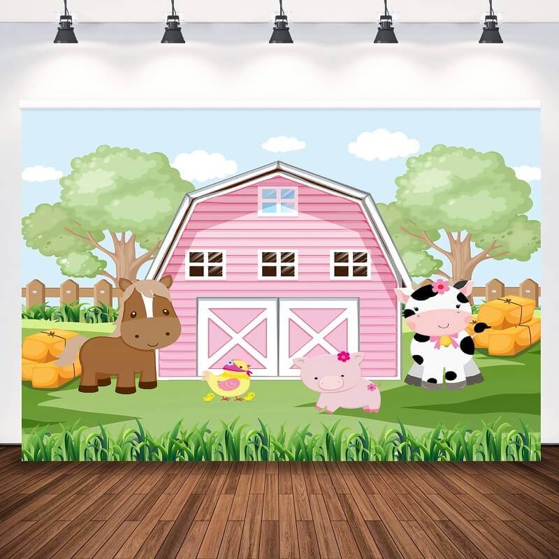 Pink Farm Animals Banner for Kids Birthday & Baby Shower – webackdrops
