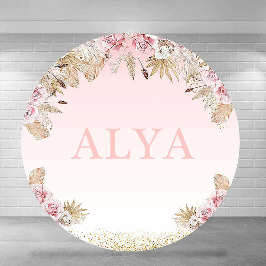 Кругла обкладинка для вечірки до дня народження дівчини з рожевими квітами