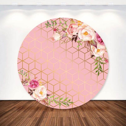 Pink Flower Bridal Shower Girl Birthday Party Round Backdrop Cover
