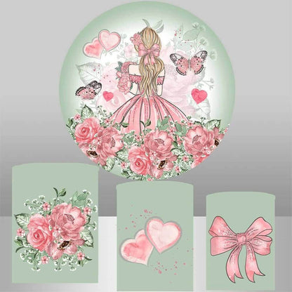 Рожева квітка і жінка круглі фон для весільний душ весілля фоном