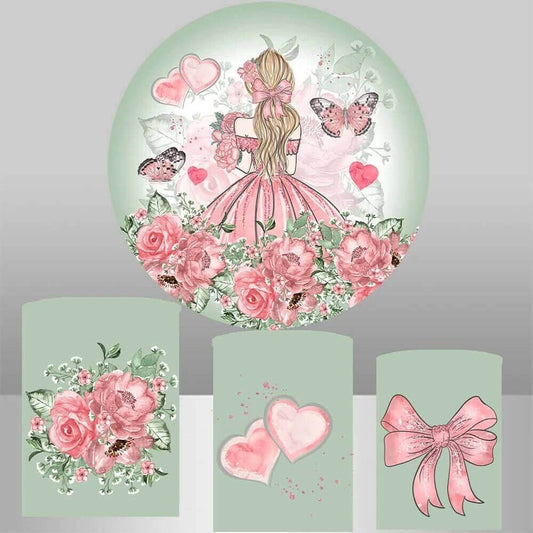 Rózsaszín virág és nő kerek háttér menyasszonyi zuhany esküvői party hátteret