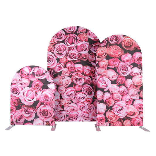 Copertine per fondale ad arco con fiori rosa, tessuto bifacciale, per feste, Chiara, arco, cornici per compleanno
