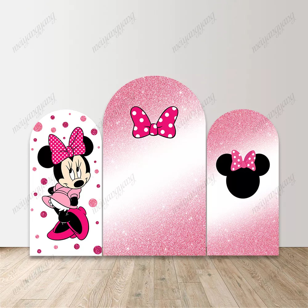 Pink Glitter Bow Minnie Mouse Arch Backdrop Cover Girls Birthday Party Decor