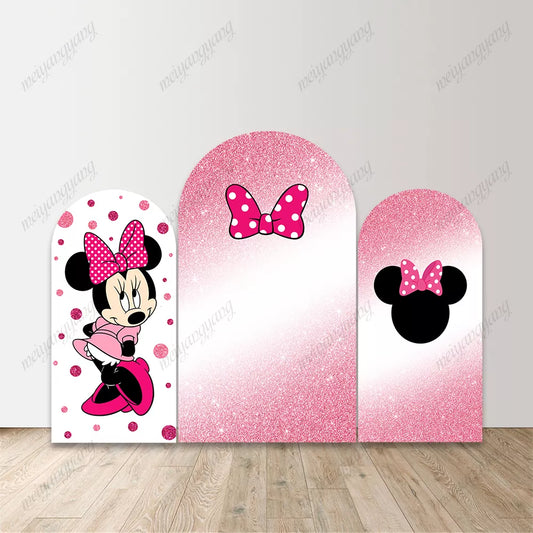 Pink Glitter Bow Minnie Mouse Arch Backdrop Cover Girls Birthday Party Decor