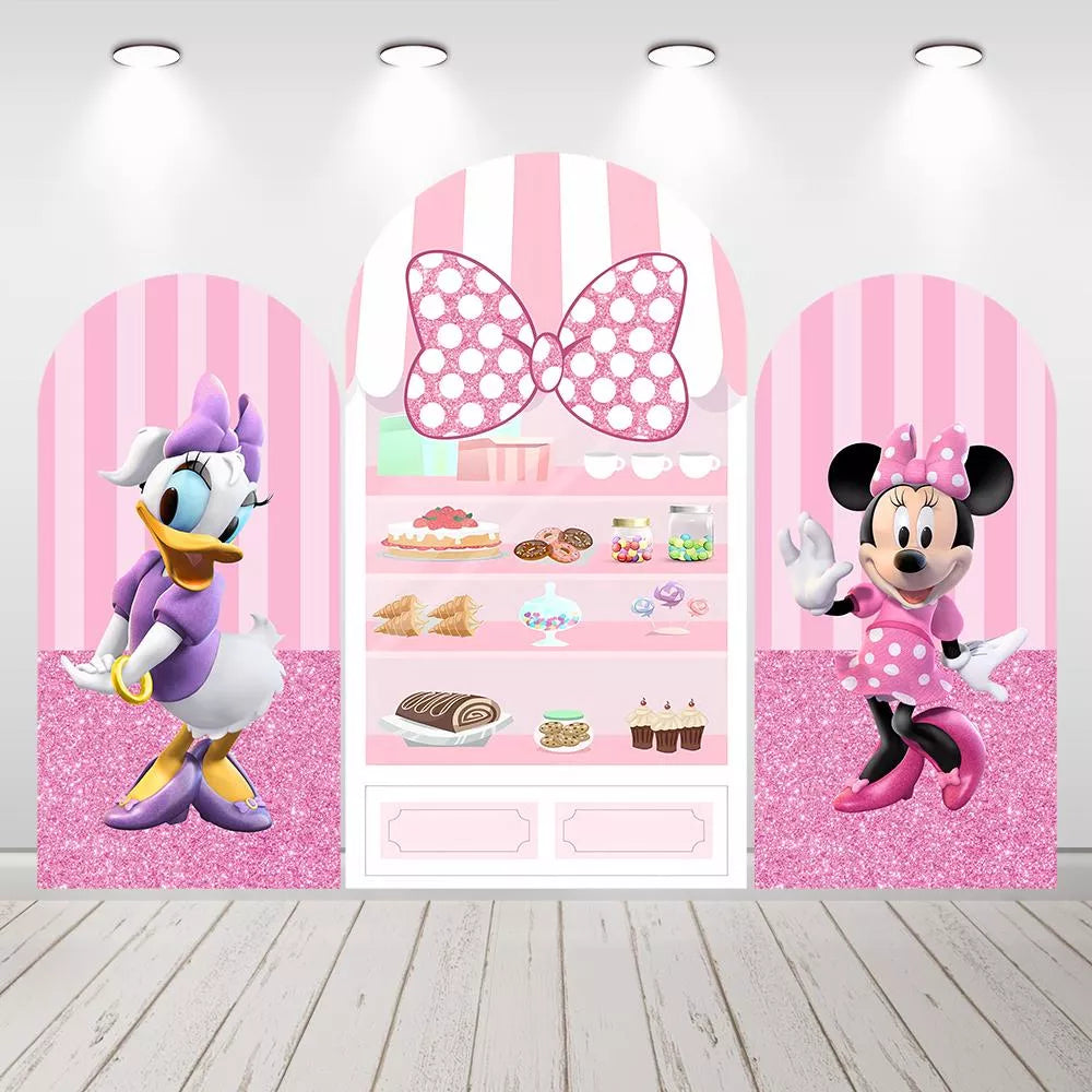 Pink Glitter Minnie Mouse Arch Backdrop Sweet Shop Kids Party Decor