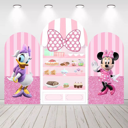 Pink Glitter Minnie Mouse Arch Backdrop Sweet Shop Kids Party Decor