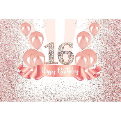 Pink Glitter Sweet 16 Birthday Backdrops Lady Adult Ceremony Photography Background