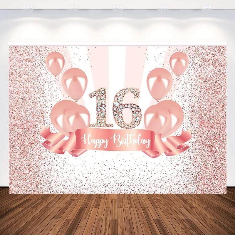 Pink Glitter Sweet 16 Birthday Backdrops Lady Adult Ceremony Photography Background Party Backdrop