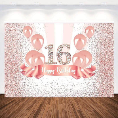 Arrière-plan à paillettes roses pour 16 ans, arrière-plan pour photographie de cérémonie et de fête pour adultes