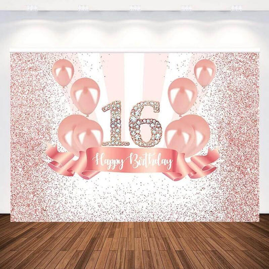 Рожевий блискучий солодкий 16 фонів до дня народження Леді для дорослих церемонії Фон для фотозйомки Фон для вечірки