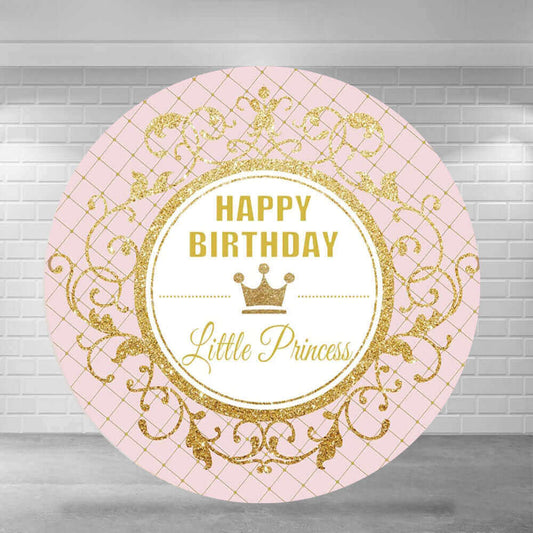 Rózsaszín rácsmintás kis hercegnő boldog születésnapot, kerek háttérparti