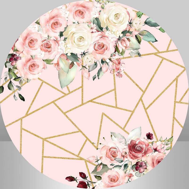 Pink Marble and Flowers Baby Shower or wedding Round Backdrop