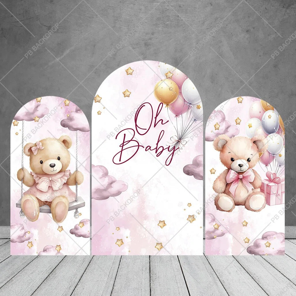 Pink Oh Baby Bear Clouds Girls Baby Shower Birthday Arch Backdrop