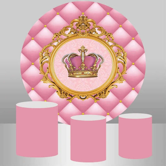 Okrugla pozadina za rođendansku zabavu s ružičastom princezinom krunom