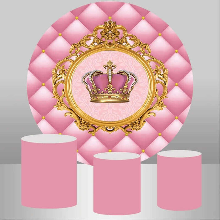 Pink Princess Crown Birthday Party Decor Round Backdrop Set – webackdrops